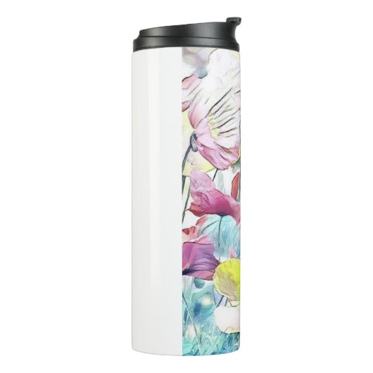 Rode, roze en gele bloemen thermosbeker (Gedraaid links)