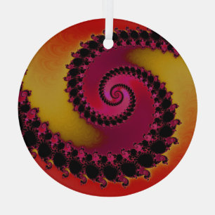 Rode roze en gele spiraalfractal Suncatcher Glas Ornament