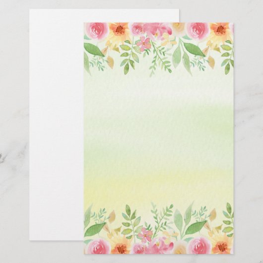  rode roze en gele Waterverf bloemen Briefpapier (Voorkant / Achterkant)