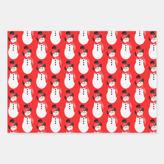 Rode Roze en Grijze Sneeuwman Inpakpapier Vel (Voorkant 3)