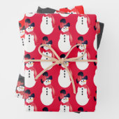 Rode Roze en Grijze Sneeuwman Inpakpapier Vel (In situ)