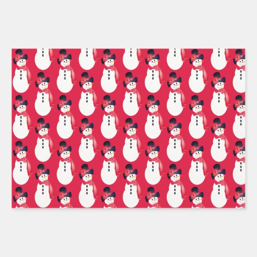 Rode Roze en Grijze Sneeuwman Inpakpapier Vel (Voorkant)