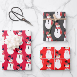 Rode Roze en Grijze Sneeuwman Inpakpapier Vel
