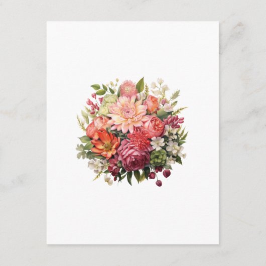 Rode, Roze en Groene Bloemen Bruiloft Gast Details Informatiekaartje (Achterkant)