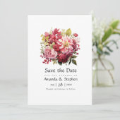 Rode, Roze en Groene Bloemige Bruiloft Save The Date (Staand voorkant)