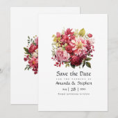 Rode, Roze en Groene Bloemige Bruiloft Save The Date (Voorkant / Achterkant)