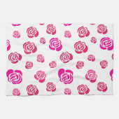 Rode Roze en Magenta Rozen in een Vloeiend Patroon Theedoek (Horizontaal)