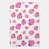 Rode Roze en Magenta Rozen in een Vloeiend Patroon Theedoek (Verticaal)