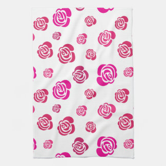 Rode Roze en Magenta Rozen in een Vloeiend Patroon Theedoek