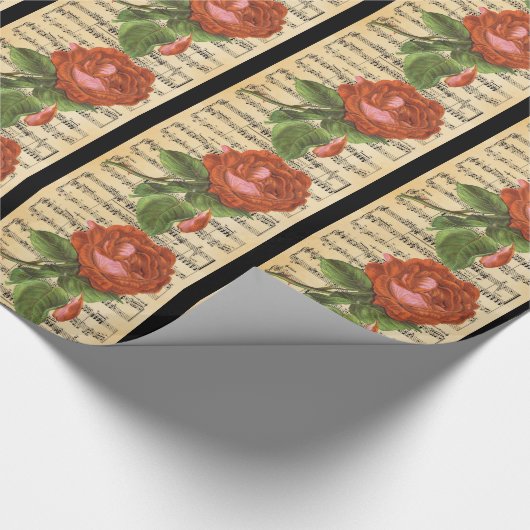 rode roze en muziek cadeaupapier (Hoek)