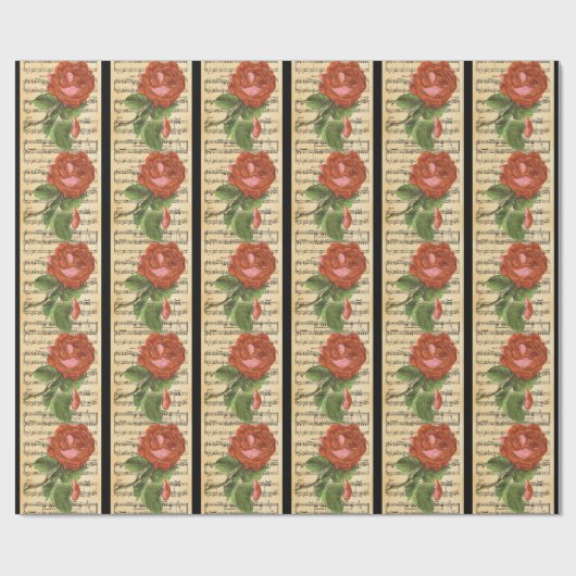  rode roze en muziek cadeaupapier (Vlak)