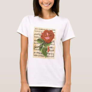 rode roze en muziek t-shirt