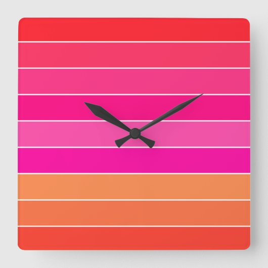 Rode, roze en Oranje strepen Vierkante Klok (Voorkant)
