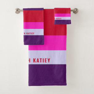 Rode, roze en Paarse streepjespatroon Bad Handdoek