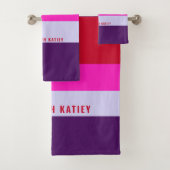 Rode, roze en Paarse streepjespatroon Bad Handdoek (Insitu)
