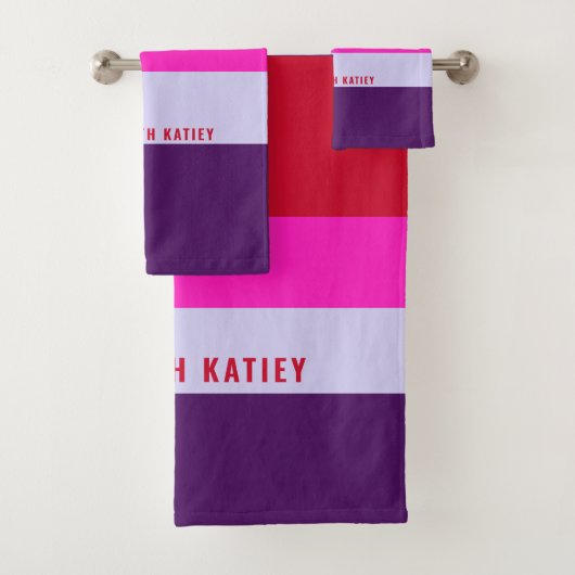 Rode, roze en Paarse streepjespatroon Bad Handdoek (Insitu)