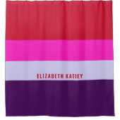 Rode, roze en Paarse streepjespatroon Douchegordijn (Voorkant)