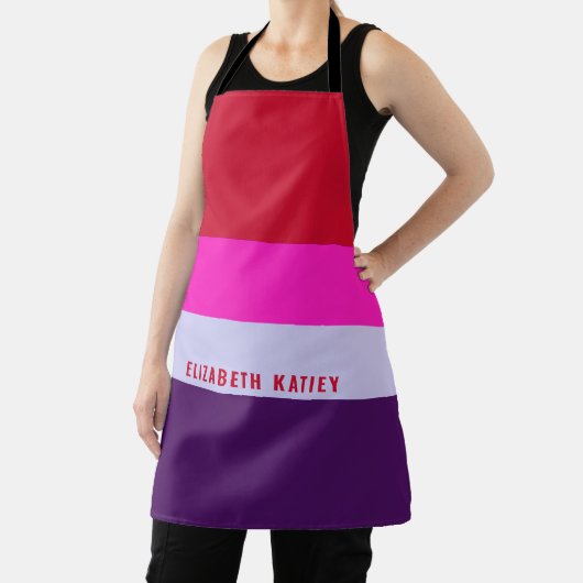 Rode, roze en Paarse streepjespatroon gepersonalis Schort (Insitu)