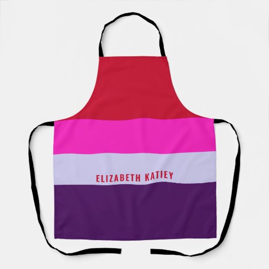 Rode, roze en Paarse streepjespatroon gepersonalis Schort (Voorkant)