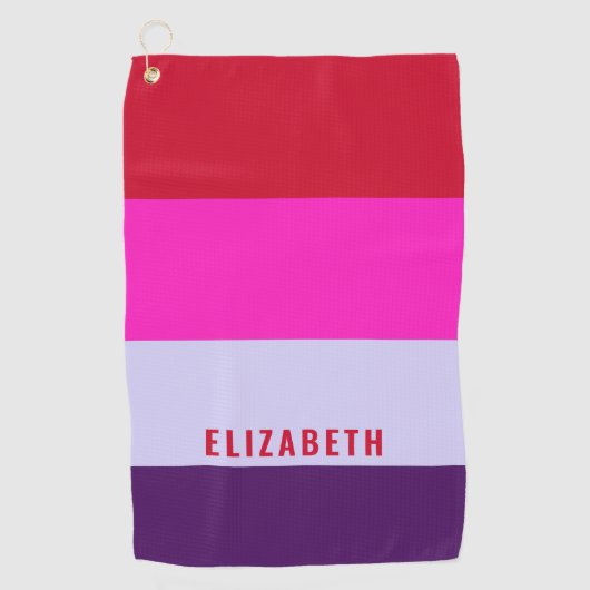 Rode, roze en Paarse streepjespatroon Golfhanddoek (Voorkant)