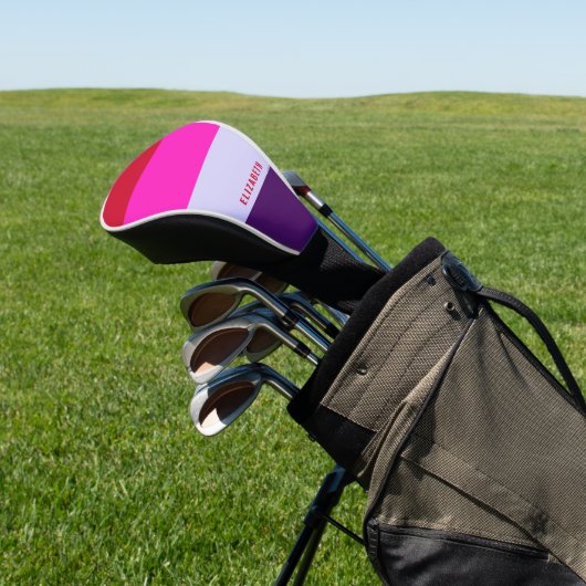 Rode, roze en Paarse streepjespatroon Golfheadcover (Insitu)