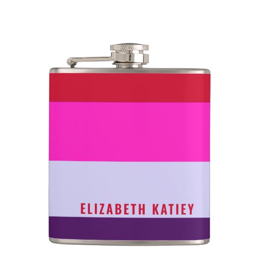 Rode, roze en Paarse streepjespatroon Heupfles (Voorkant)