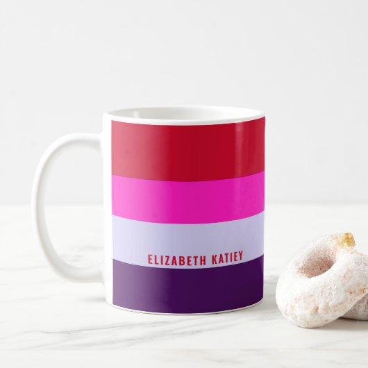 Rode, roze en Paarse streepjespatroon Koffiemok (Met donut)