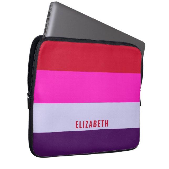 Rode, roze en Paarse streepjespatroon Laptop Sleeve (Voorkant Rechts)