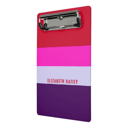 Rode, roze en Paarse streepjespatroon Mini Klembord (Angled2)