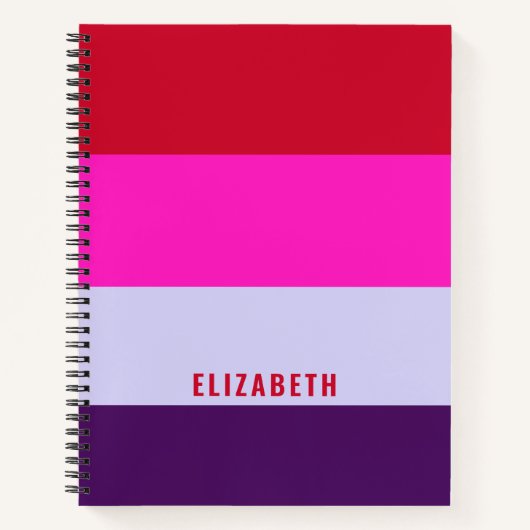 Rode, roze en Paarse streepjespatroon Notitieboek (Voorkant)
