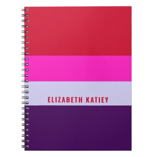 Rode, roze en Paarse streepjespatroon Notitieboek (Voorkant)