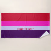 Rode, roze en Paarse streepjespatroon Strandlaken (Voorkant)