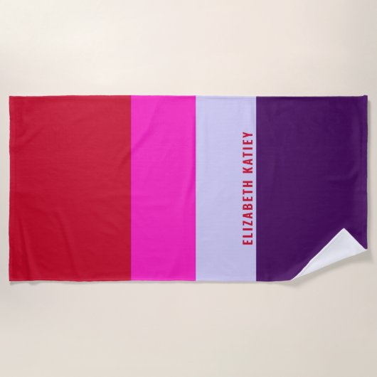 Rode, roze en Paarse streepjespatroon Strandlaken (Voorkant)