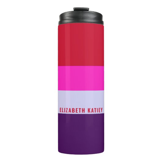 Rode, roze en Paarse streepjespatroon Thermosbeker (Voorkant)