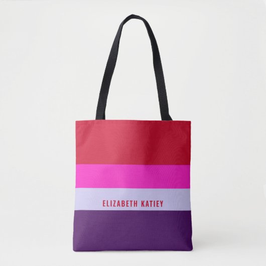 Rode, roze en Paarse streepjespatroon Tote Bag (Voorkant)