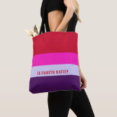 Rode, roze en Paarse streepjespatroon Tote Bag (Dichtbij)