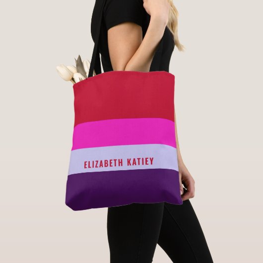Rode, roze en Paarse streepjespatroon Tote Bag (Dichtbij)