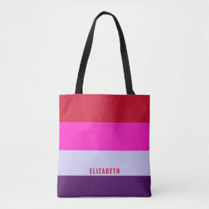 Rode, roze en Paarse streepjespatroon Tote Bag