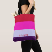 Rode, roze en Paarse streepjespatroon Tote Bag (Dichtbij)