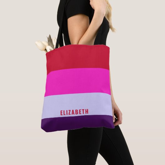 Rode, roze en Paarse streepjespatroon Tote Bag (Dichtbij)