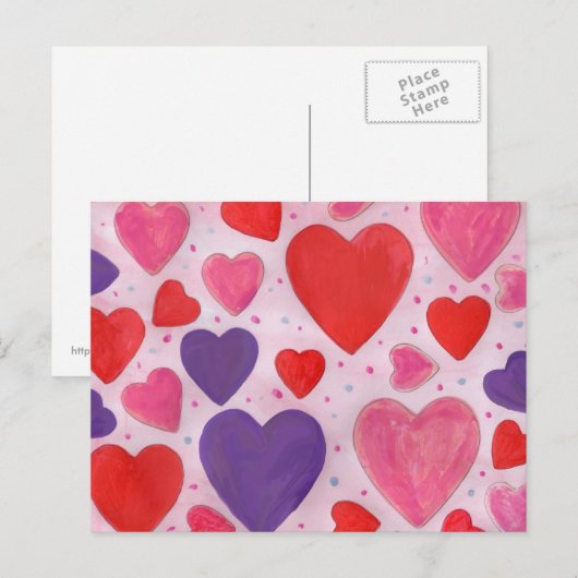 Rode roze en Paarse Valentijnsdag — Hearts Design Feestdagenkaart (Voorkant / Achterkant)