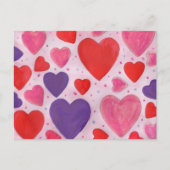 Rode roze en Paarse Valentijnsdag — Hearts Design Feestdagenkaart (Voorkant)