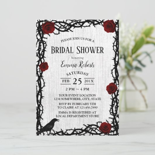 Rode roze en Thorn Rustic Fairytale Vrijgezellenfe Kaart (Staand voorkant)