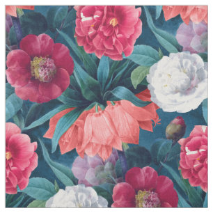 Rode, roze en witte pioen en lelie bloemen stof