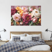 Rode, Roze en Witte Pioenrozen – Abstracte Wandkun Canvas Afdruk (Insitu (Slaapkamer))
