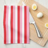 Rode, roze en witte strepen theedoek (Quarter Fold)