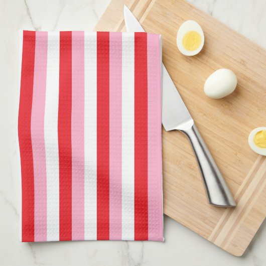 Rode, roze en witte strepen theedoek (Quarter Fold)