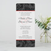 Rode roze en zwarte Floral Damask Wedding Invitati Kaart (Staand voorkant)