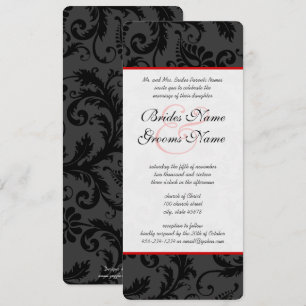 Rode roze en zwarte Floral Damask Wedding Invitati Kaart
