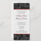 Rode roze en zwarte Floral Damask Wedding Invitati Kaart (Voorkant)